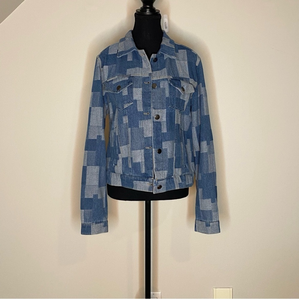 ALEXIS TAYLOR New Patchwork Denim Jean Jacket Pockets Cotton Streetwear Medium - Picture 8 of 15